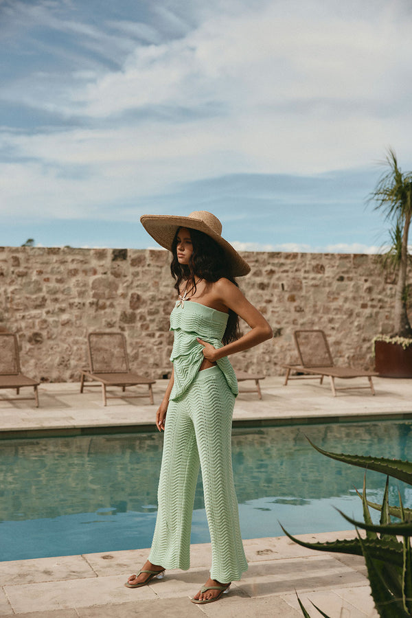 Mint Green Crochet Knit High Waist Kama Pants