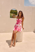 Tiana Thin Strap Mini Dress - Pink, White Ada Floral Print