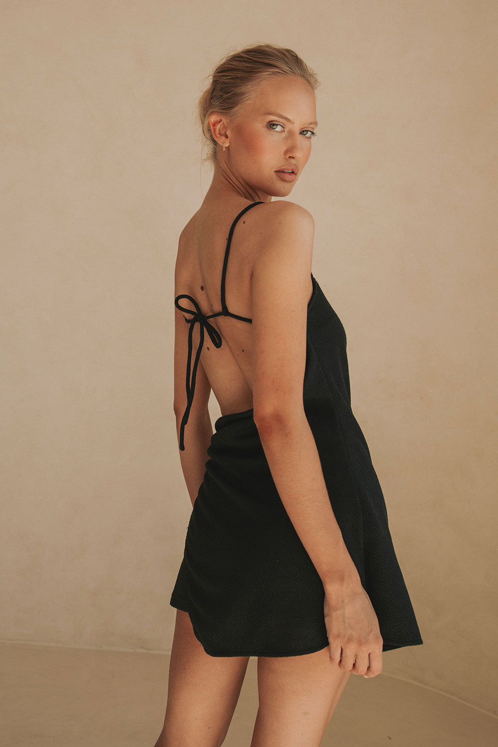 Black Strappy Backless Mini Sweeney Dress