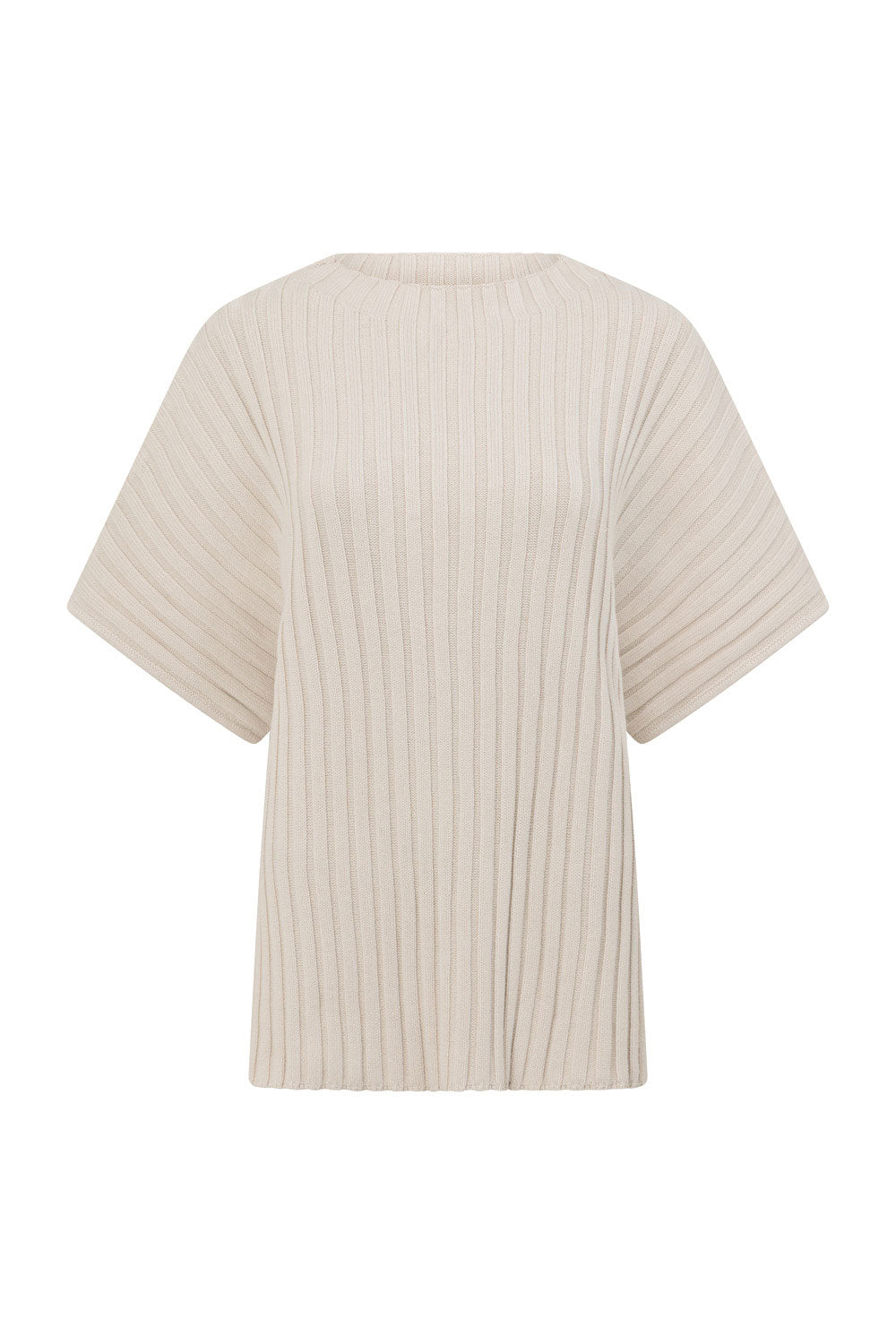 Beige Sand Ribbed Knit Celine Top