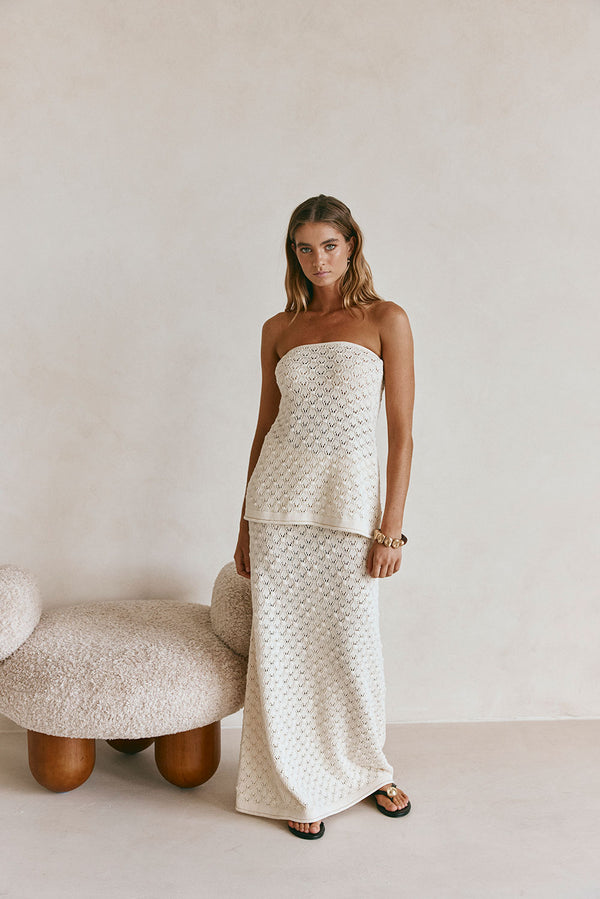 Cream Crochet Knit Strapless Lonline Ophelia Top