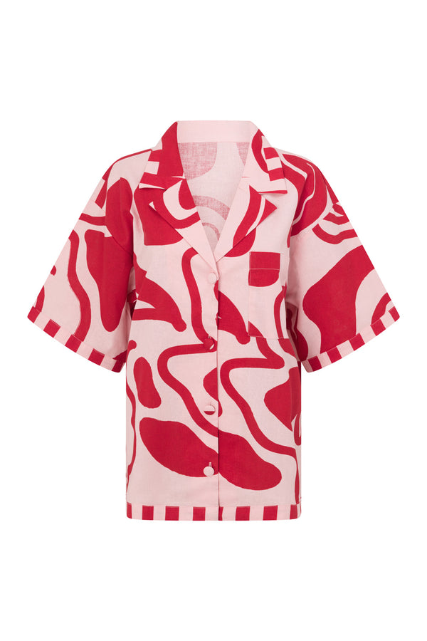 Red and Pink Darling Floral Print Button Up Delphia Top