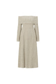 Tan Boucle Off Shoulder Maxi Poppy Dress