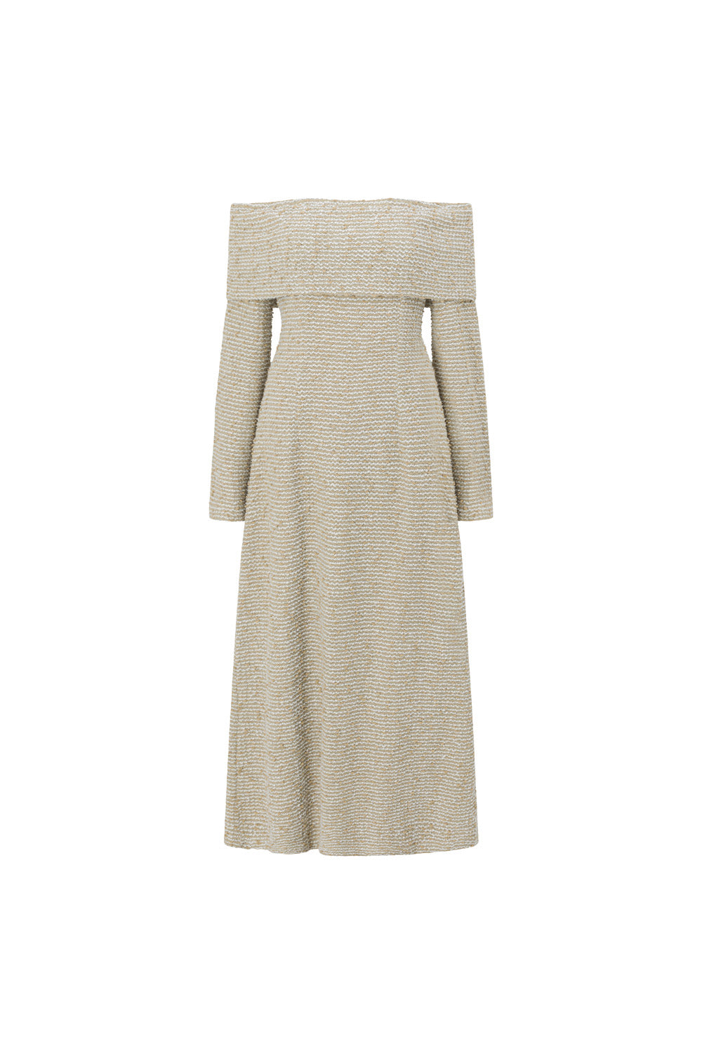 Tan Boucle Off Shoulder Maxi Poppy Dress