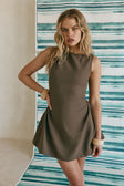 Chocolate Brown Gathered Mini Camellia Dress