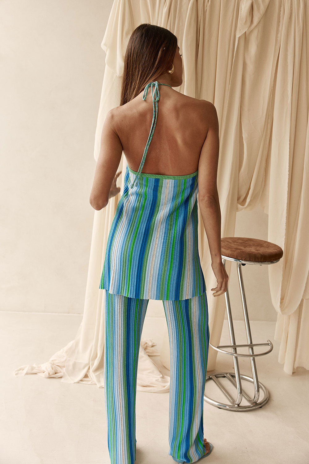 Revel Halter Top - Blue Stripe