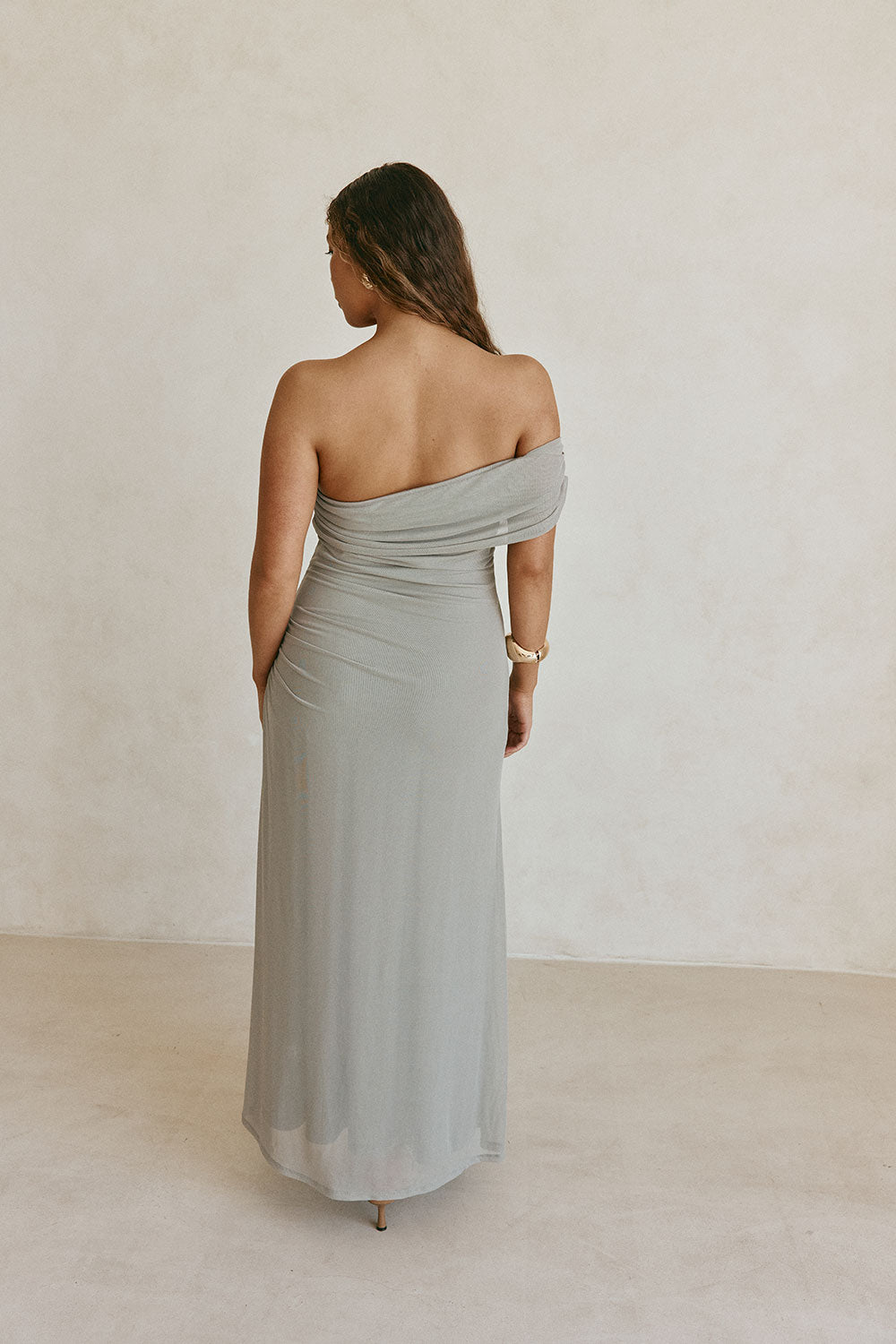 Grey Off Shoulder Maxi Danika Dress