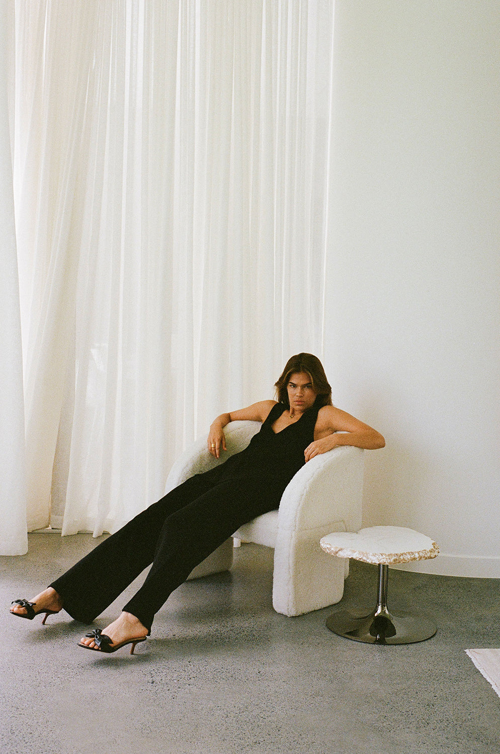 Black Ribbed Knit Wide Leg Lana Pants