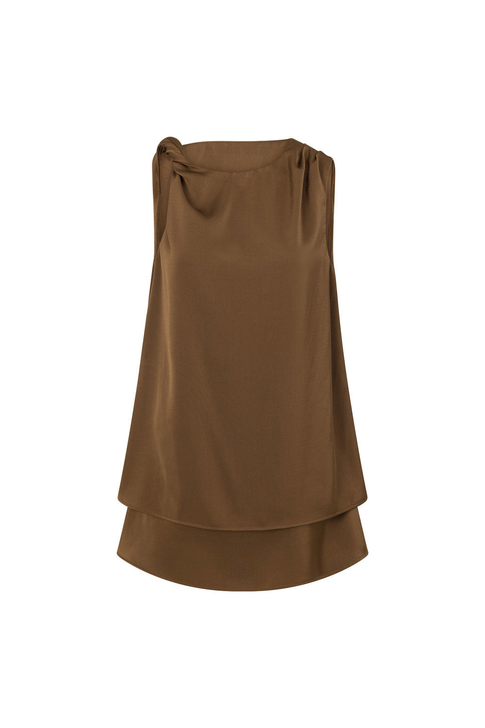 Chocolate Brown Silk Asymmetrical Mini Genoa Dress
