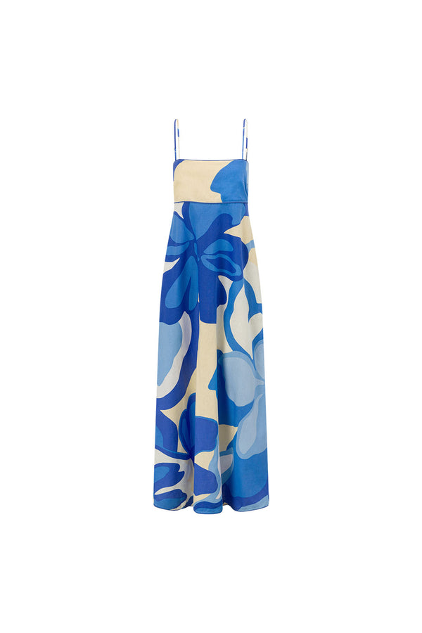 Valley Blue Print Strappy A Line Maxi Tasmin Dress