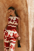 Red Sienna Sunset Print Pleated Del Mar Top