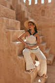 Cream Patch Crochet Knit High Waist Matilda Pants