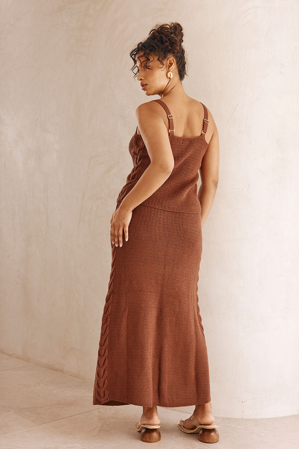 Chocolate Brown Knit V Neck Ellarose Tank Top