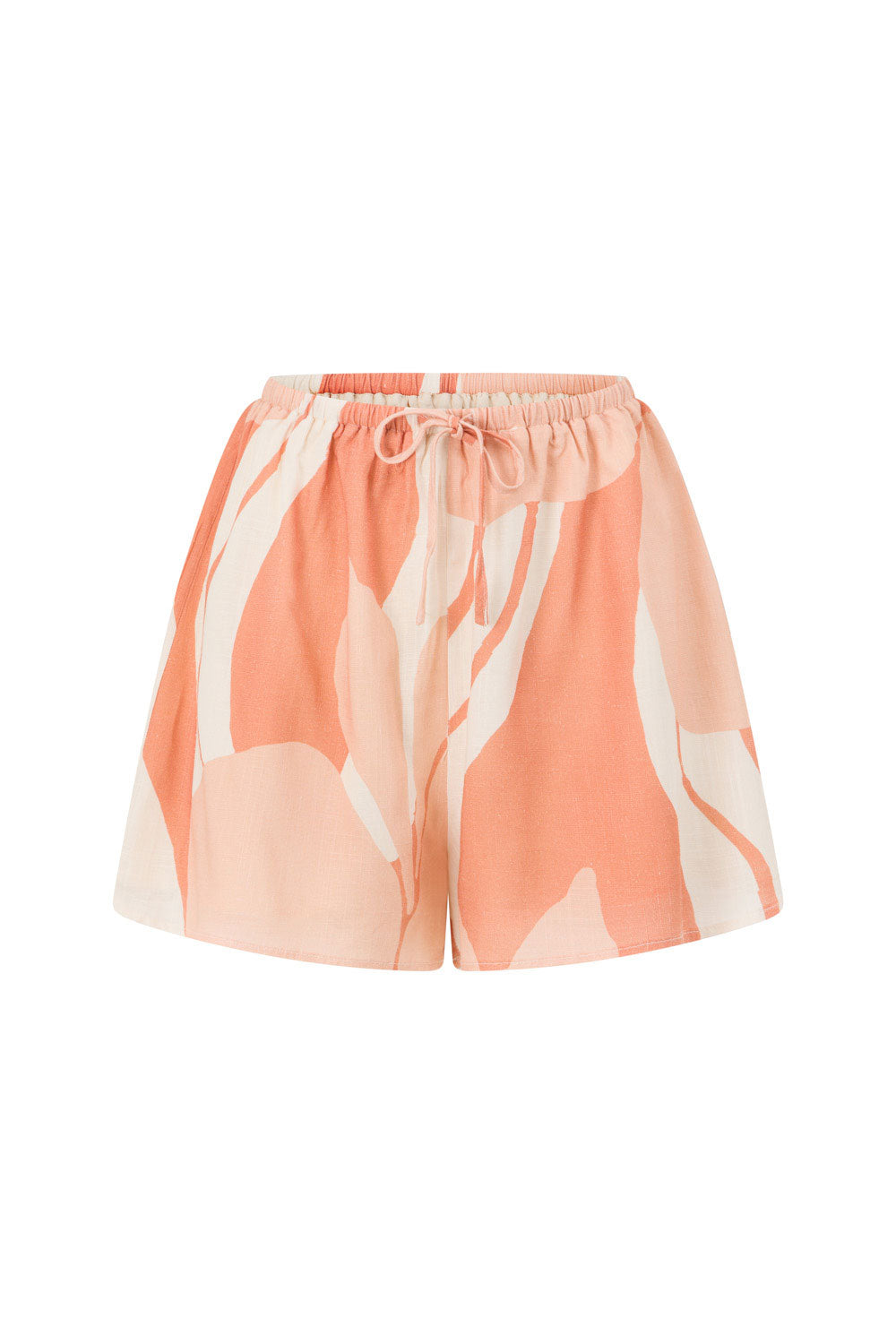 Peach Solanto Print Elastic Drawstring Ales Shorts