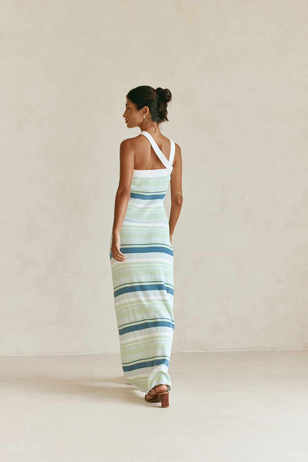 Green and Blue Stripe Knit Halter Dahlia Top