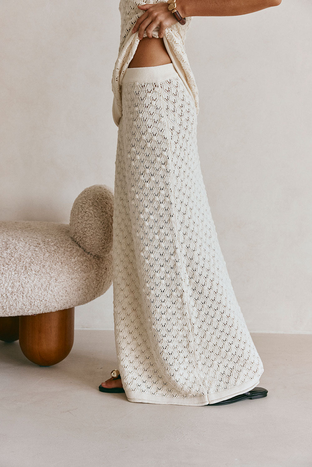 Cream Crochet Knit Elastic A Line Maxi Ophelia Skirt