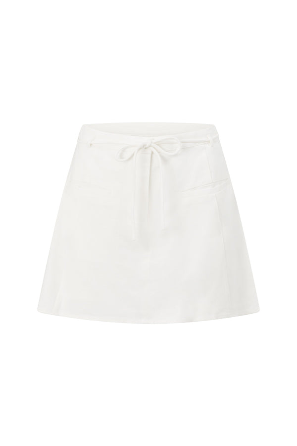 White Twin Pocket Drawstring Mini Davina Skirt
