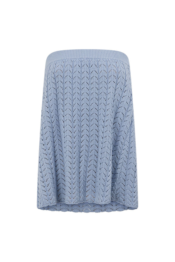 Blue Pointelle Knit Strapless Athena Top