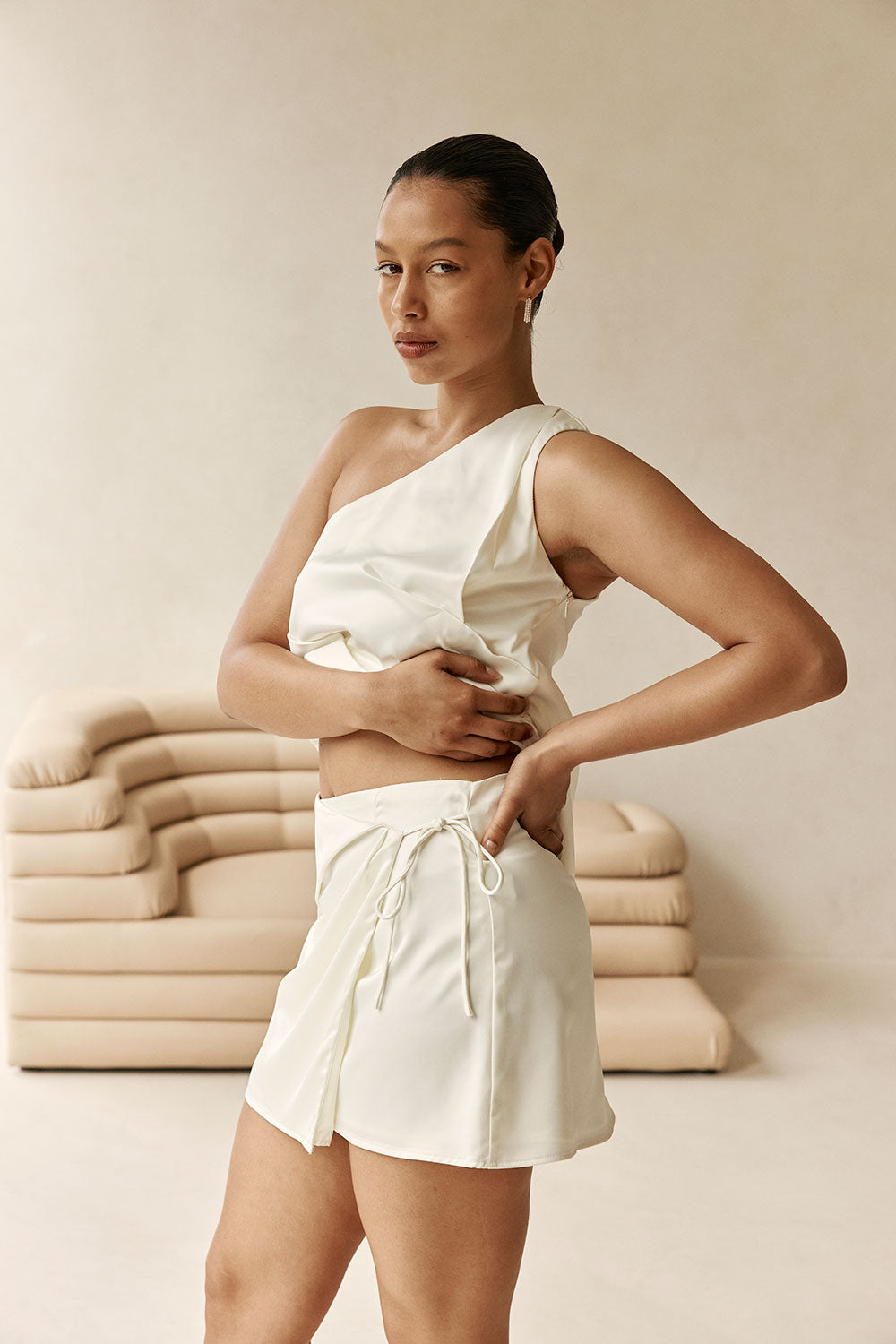 Off White Suiting Wrap Mini Dusk Skirt