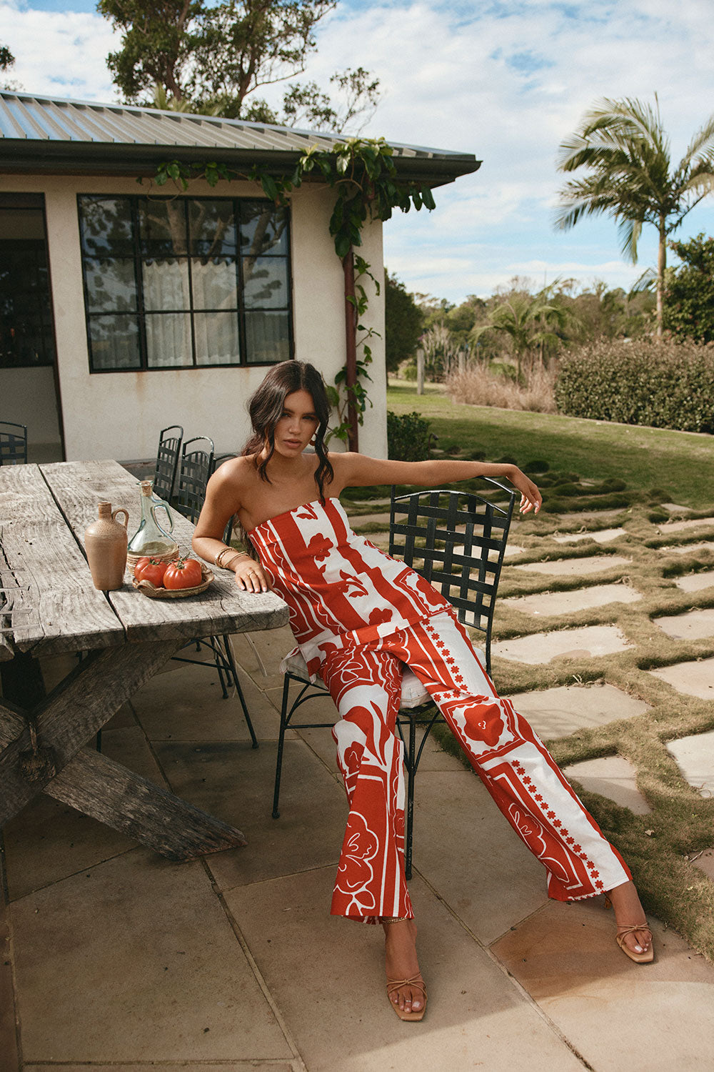 Red Voyage Print High Waist Drawstring Avalon Pants