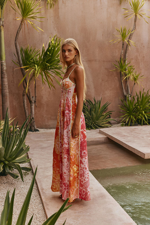 Pink Botanica De Flor Print Maxi Lune Dress