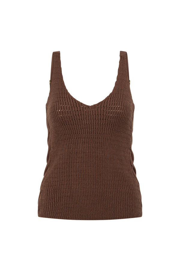 Chocolate Brown Knit V Neck Ellarose Tank Top