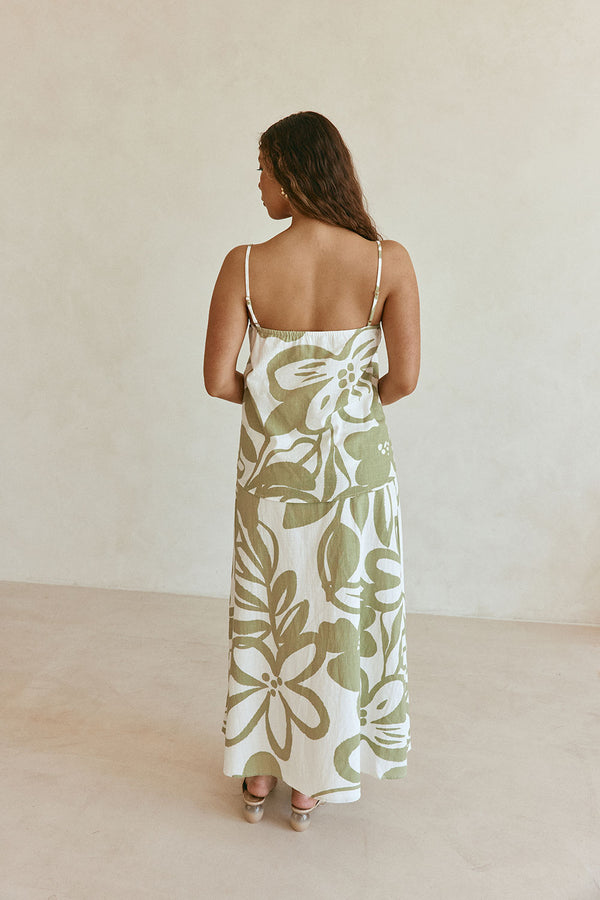 Green Paradisus Floral Print Bow Maxi Midori Dress