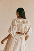Beige Ruched Puff Sleeve Astra Crop Top