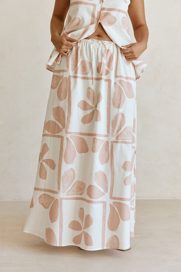 Pink Petal Patch Print Maxi Riko Skirt