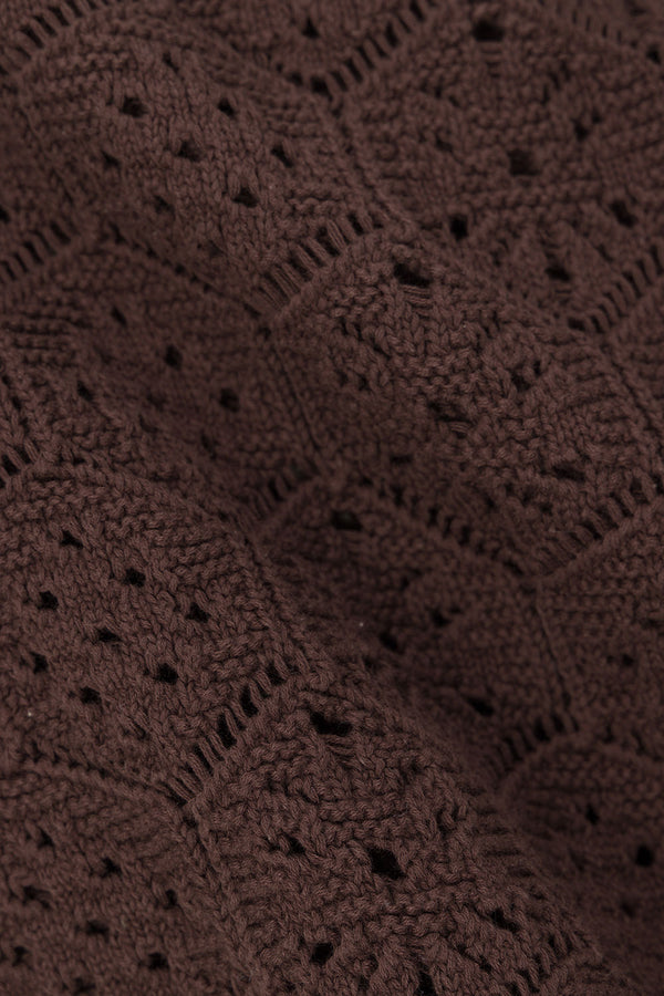 Brown Crochet Knit Button Up Umiko Top