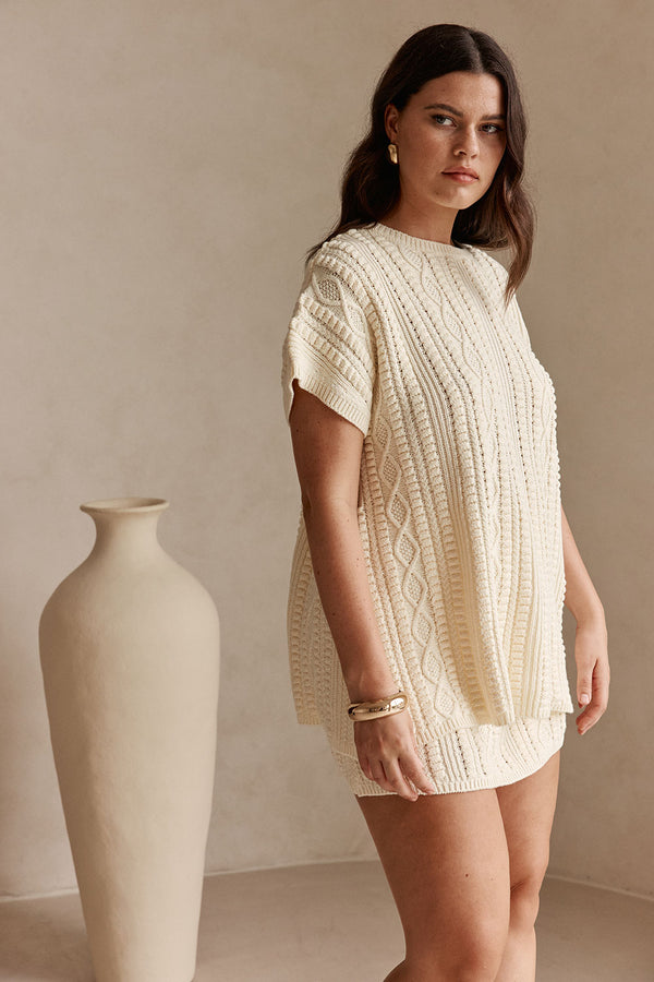Cream Knit Romy T Shirt Top