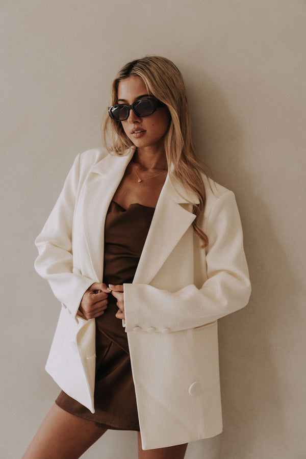 White Structured Boxy Tahlia Blazer Jacket