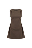 Chocolate Brown Gathered Mini Camellia Dress