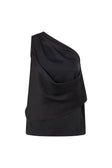 Adeline Silk One Shoulder Backless Top - Black
