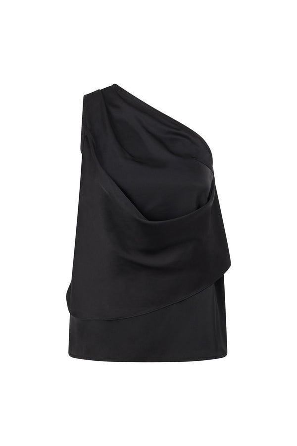 Adeline Silk One Shoulder Backless Top - Black