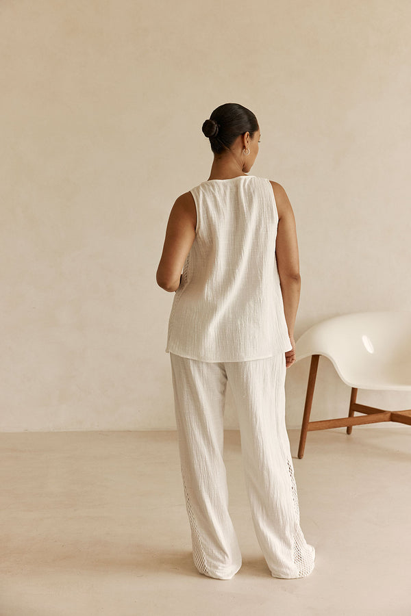 White Cotton V Neck Dita Top