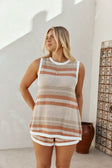 Tan and Cream Stripe Crochet Boxy Kiama Top