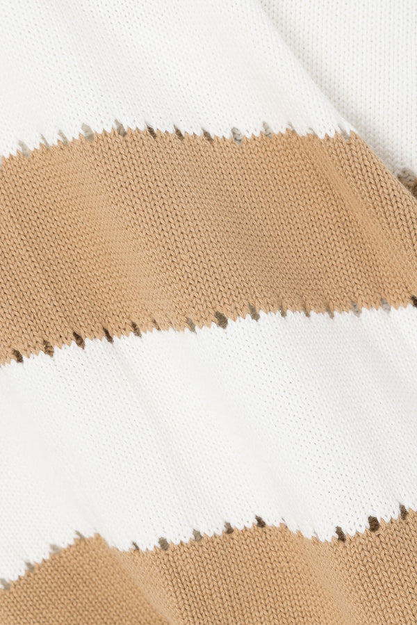 Tan and White Striped Knit Long Sleeve Akora Top