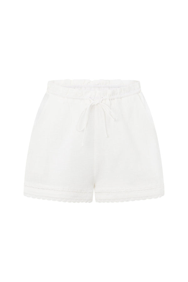 White Lace High Waist Drawstring Aviva Shorts