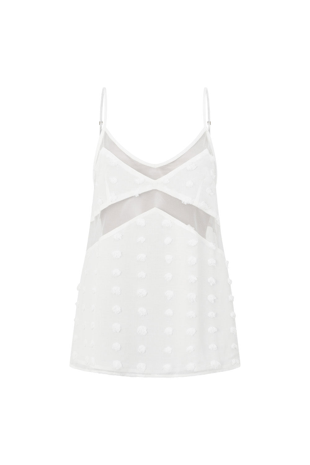 White Textured Spots Strappy Panelled Jacerra Top