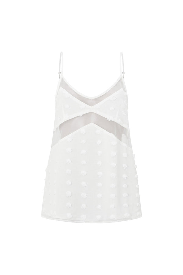 White Textured Spots Strappy Panelled Jacerra Top