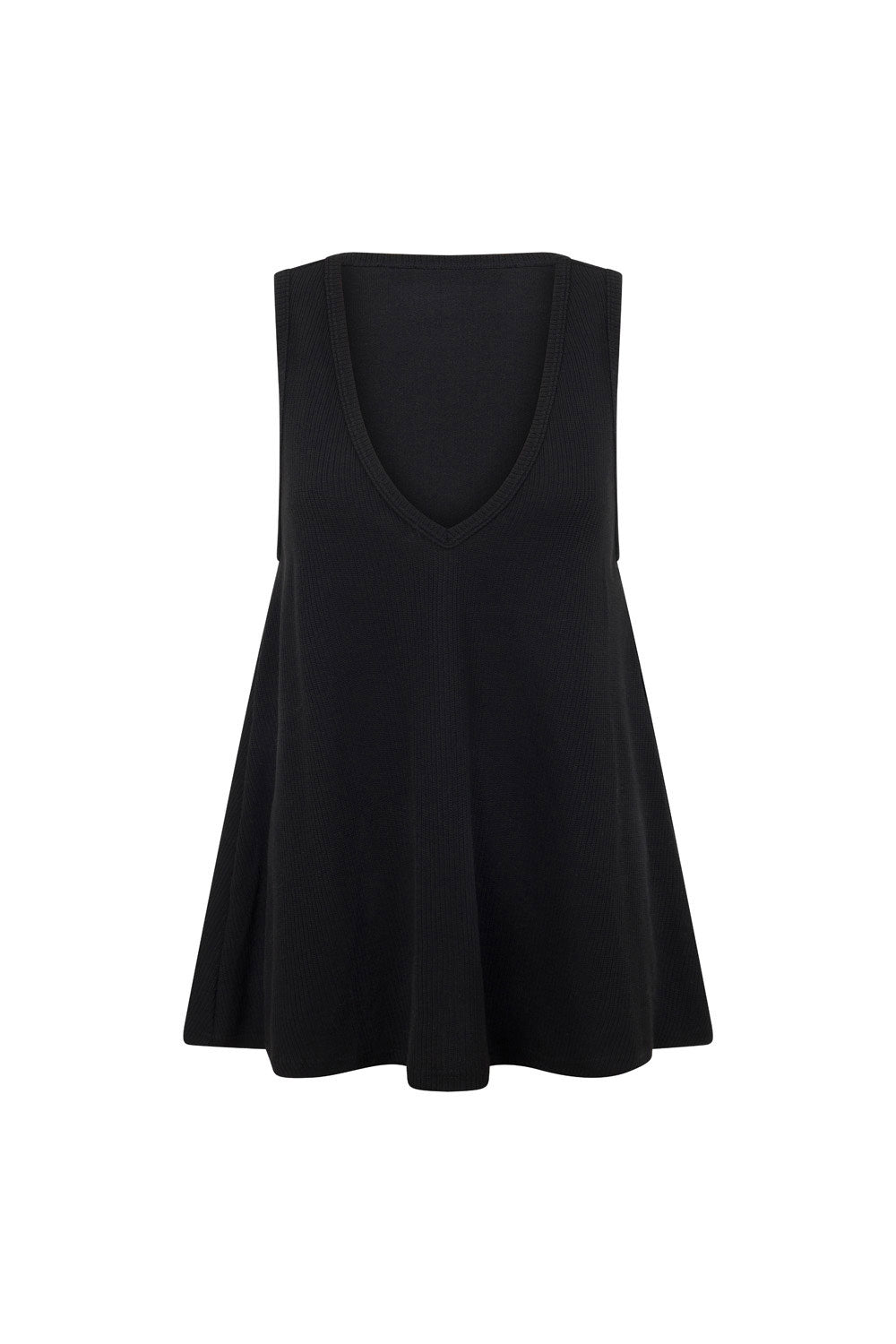 Black Ribbed Knit V Neck Lana Top