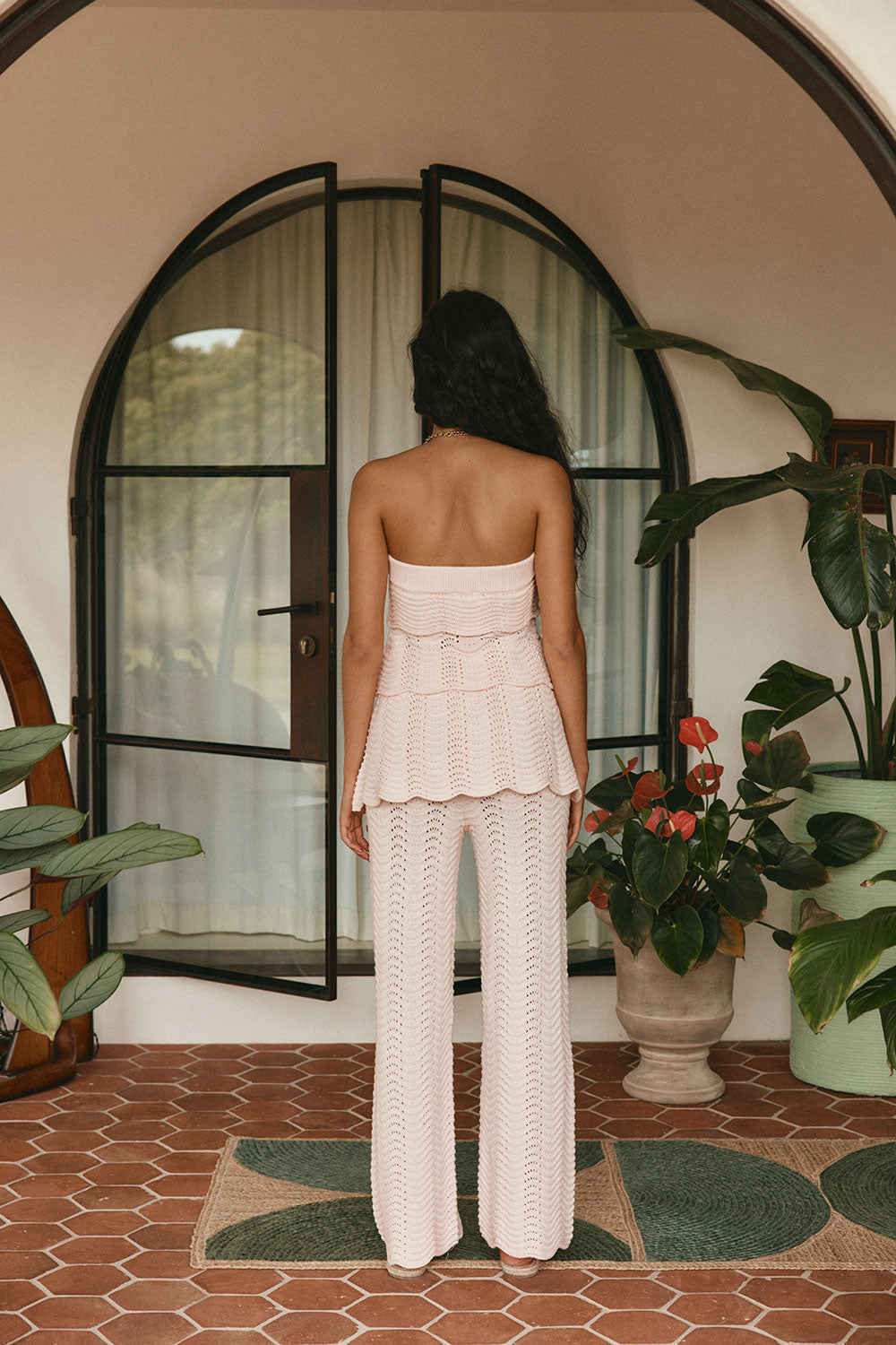 Blush Pink Crochet Knit Strapless Panel Kama Top