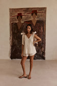 Cream V Neck Bow Elixir Dress