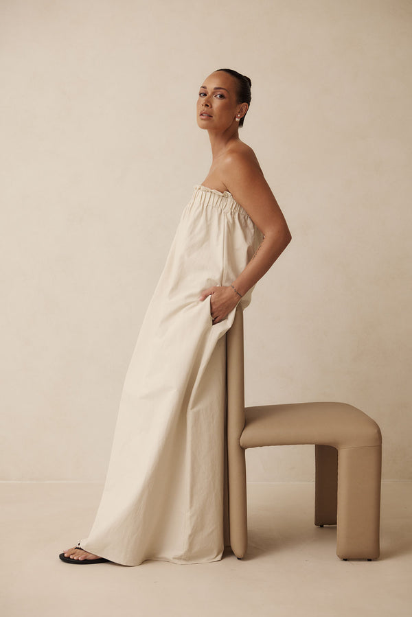 Beige Strapless Maxi Lila Dress