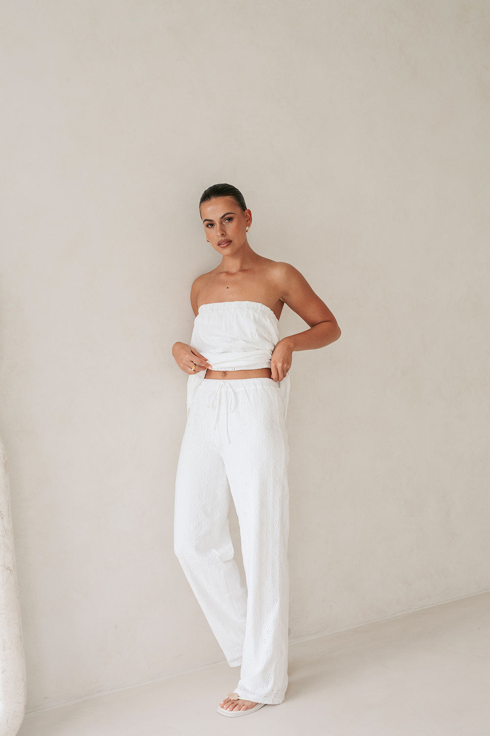 White High Waist Elastic Drawstring Ellira Pants