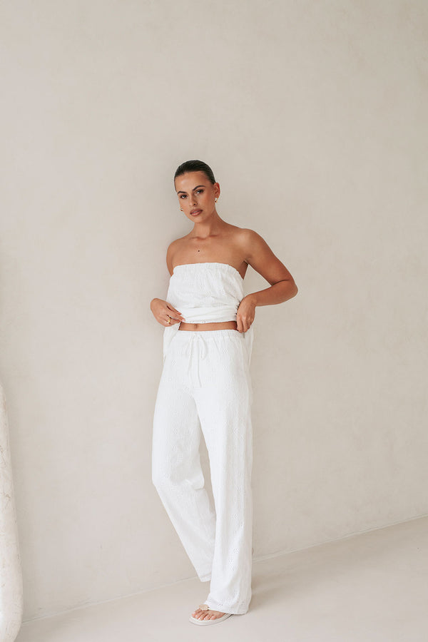 White High Waist Elastic Drawstring Ellira Pants
