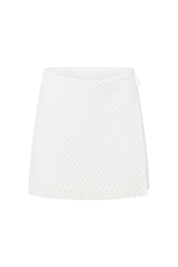 White Crochet Wrap Mini Lima Skirt