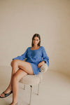 Blue Knit Long Sleeve Button Alivia Top
