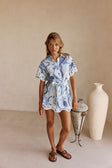Blue Bouquet Blu Print Button Up Mini Daria Dress